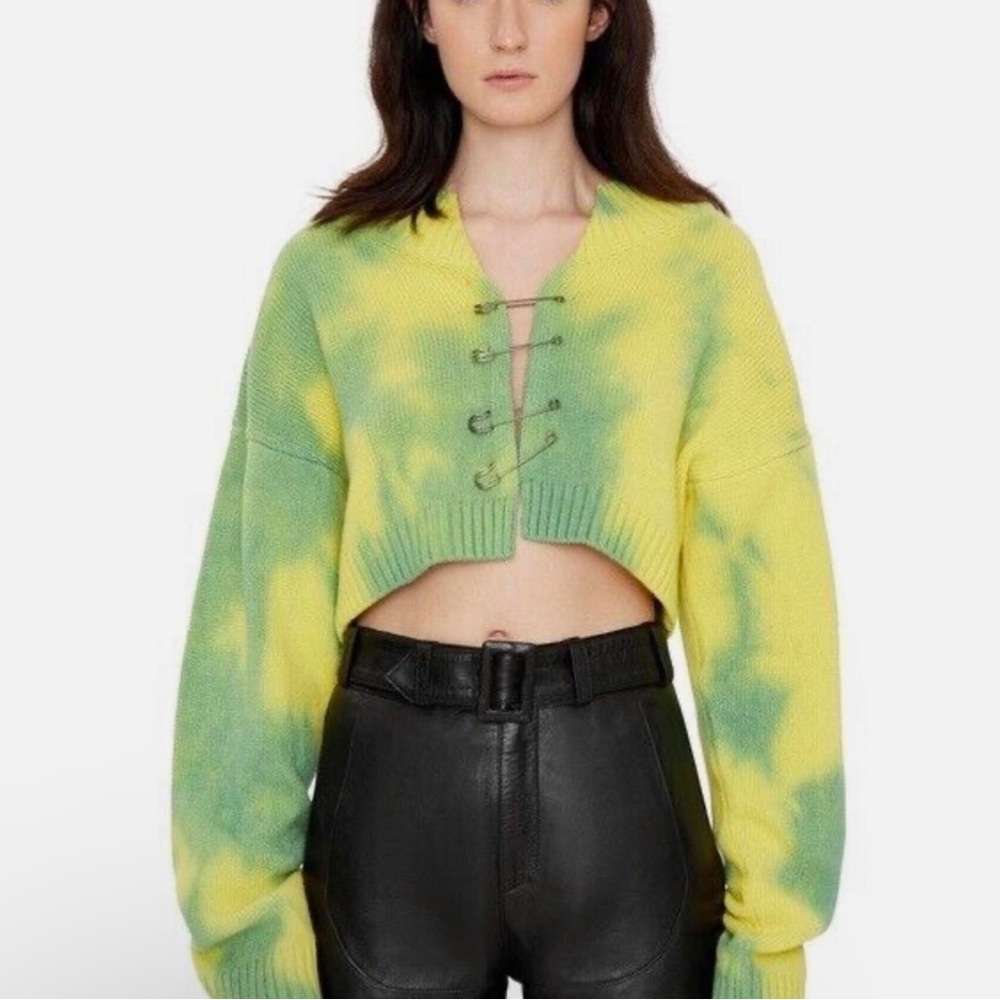 Danielle Guizio Tie Dye Pin Knit Sweater in Green Yellow